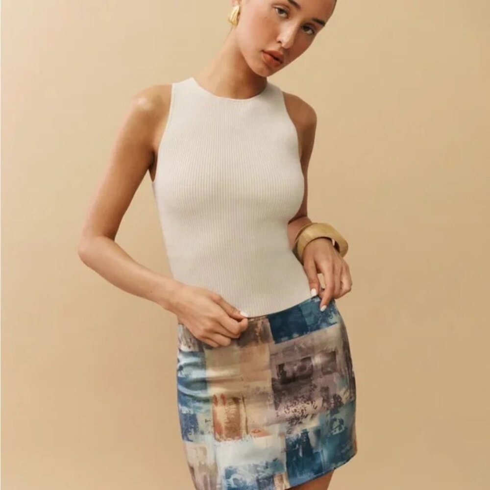 Reformation Nellie Ribbed Sweater Tank in Cream Coyote